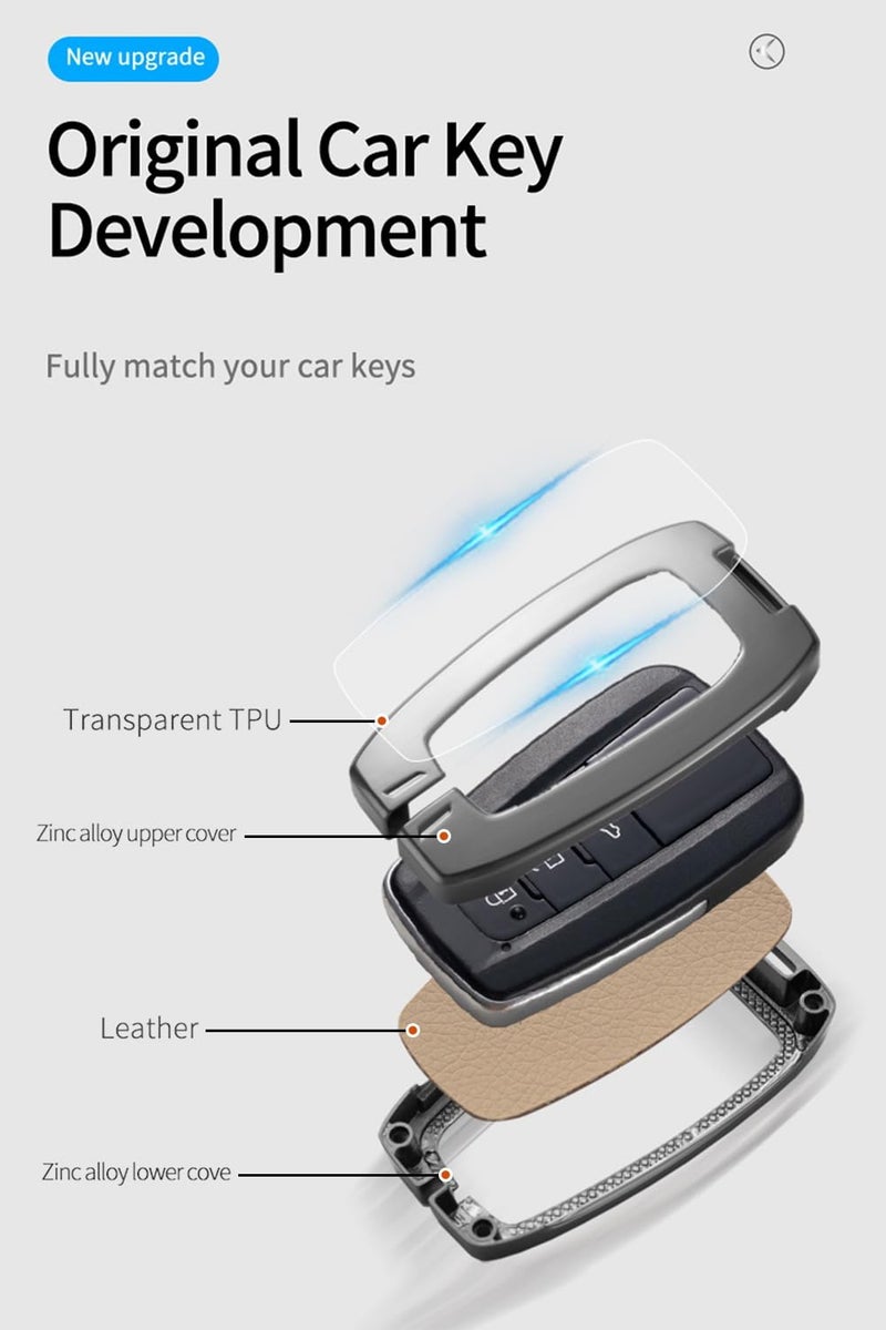 ontto Key Fob Cover Fit for Toyota Camry Rav4 Corolla Corolla Cross Corolla Hatch Highlander 4Runner Land Cruiser Tundra 2019-2025 Metal and Leather Key Protector with Clear TPU Front Case,Black - Image 4
