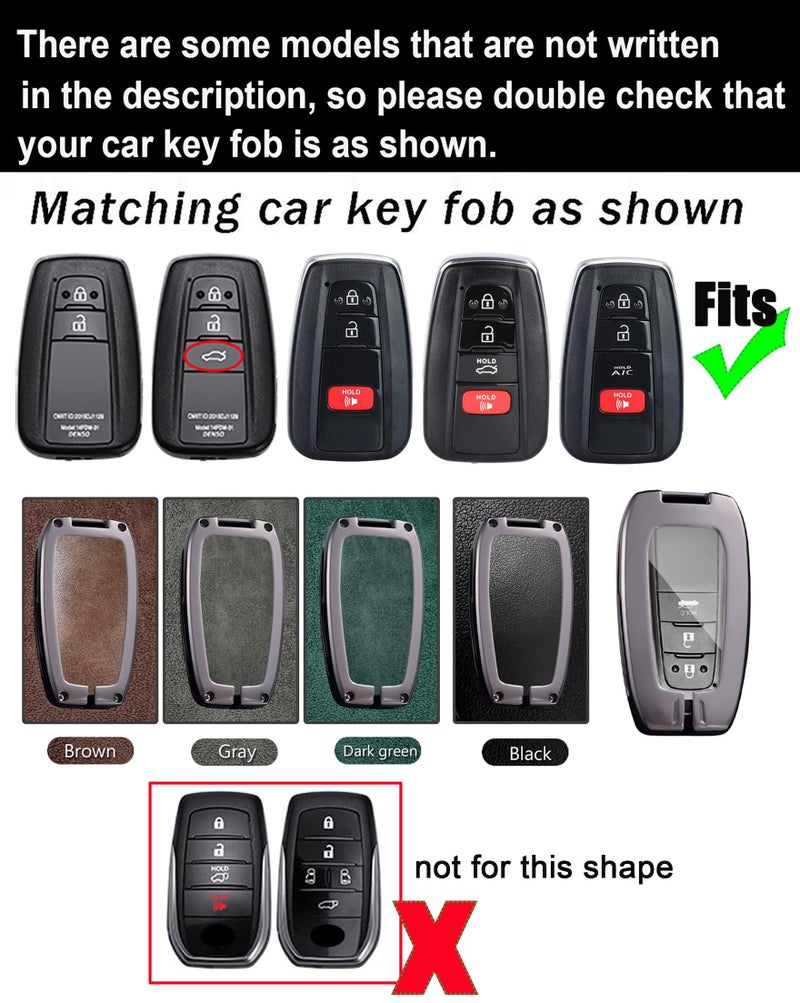 ontto Key Fob Cover Fit for Toyota Camry Rav4 Corolla Corolla Cross Corolla Hatch Highlander 4Runner Land Cruiser Tundra 2019-2025 Metal and Leather Key Protector with Clear TPU Front Case,Black - Image 2