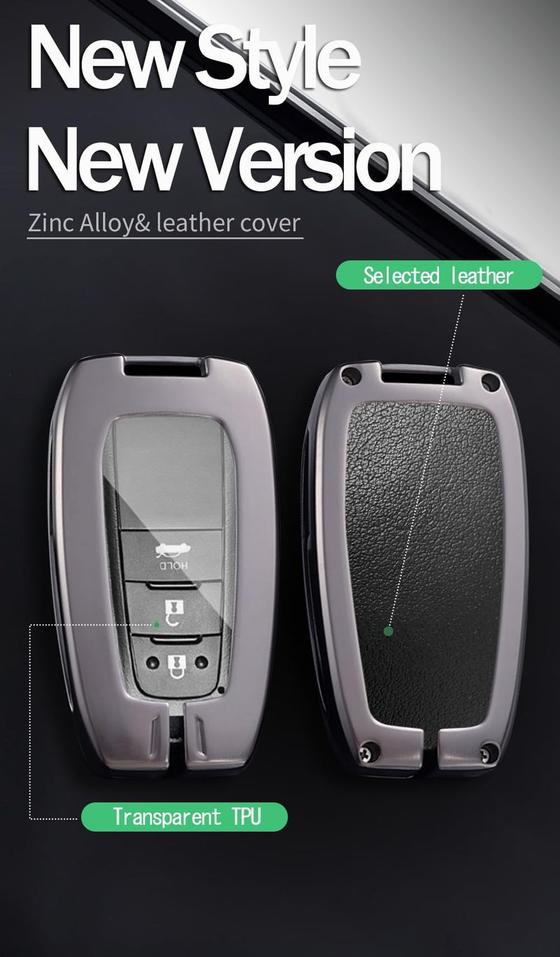 ontto Key Fob Cover Fit for Toyota Camry Rav4 Corolla Corolla Cross Corolla Hatch Highlander 4Runner Land Cruiser Tundra 2019-2025 Metal and Leather Key Protector with Clear TPU Front Case,Black - Image 3