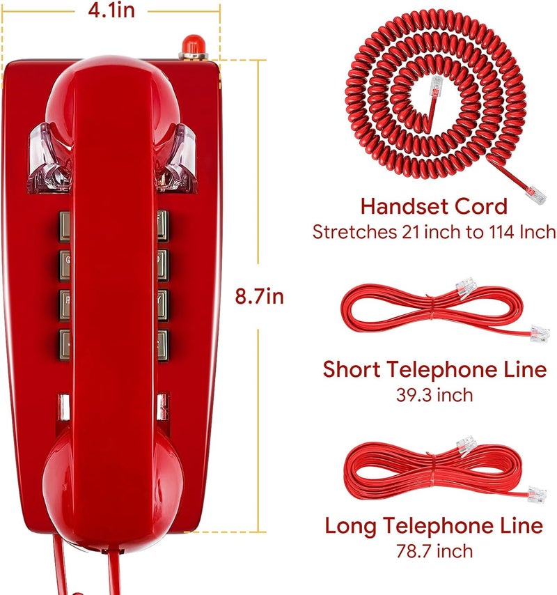 Sangyn Retro Wall Phones for Landline with Mechanical Ringer Corded Telephone Wall Mounted with Indicator Waterproof Old Style Landline Phones for Home Kitchen, Red - Image 4
