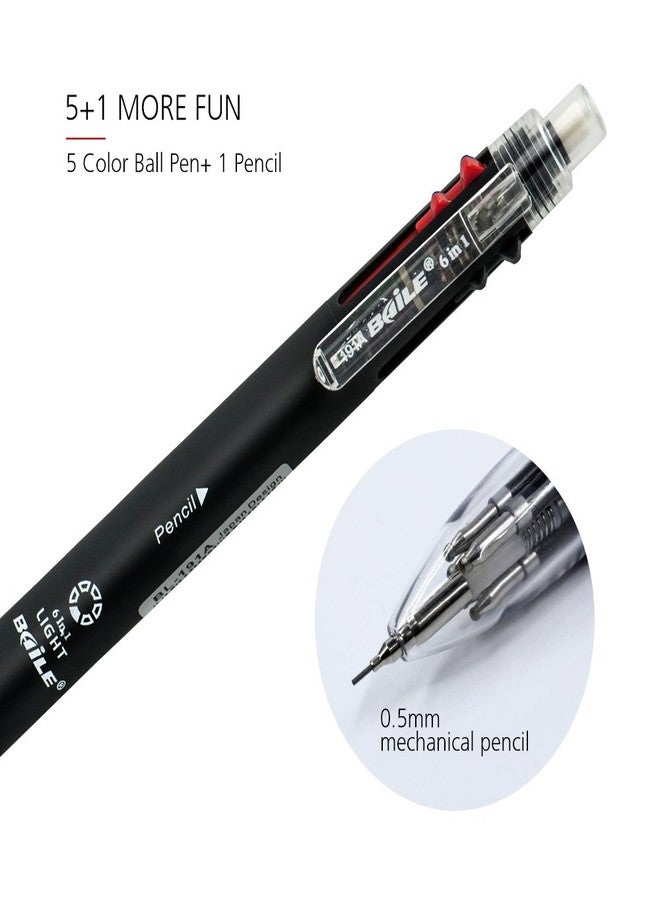 Baile Grip 5+1, 5 Color 0.7 mm Ballpoint Multi Pen & 0.5 mm Pencil With Eraser In Cap (BLACK) - Image 3