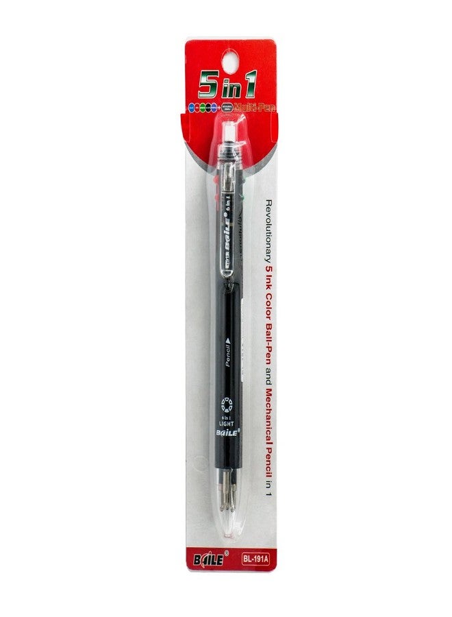 Baile Grip 5+1, 5 Color 0.7 mm Ballpoint Multi Pen & 0.5 mm Pencil With Eraser In Cap (BLACK) - Image 2