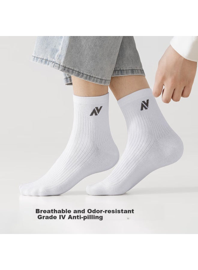 Madallo Modaier 7 Pairs Of Men's Socks, Autumn And Winter Cotton Sweat-absorbing And Odor-resistant Mid-calf Socks, Letter And Solid Color Skin-friendly Business Socks For Me - Image 2