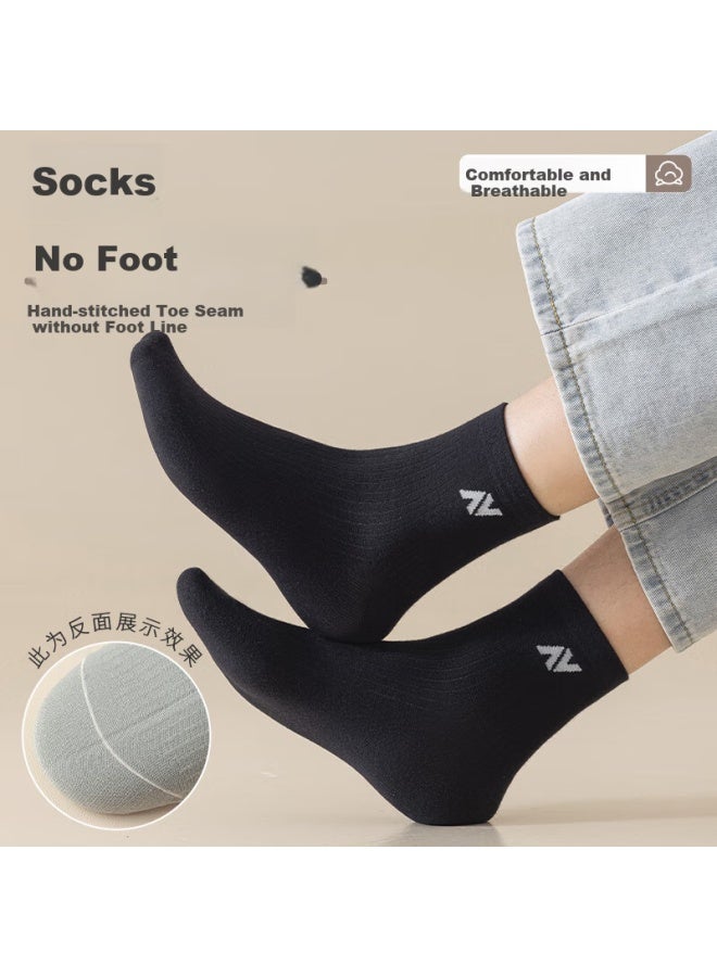 Madallo Modaier 7 Pairs Of Men's Socks, Autumn And Winter Cotton Sweat-absorbing And Odor-resistant Mid-calf Socks, Letter And Solid Color Skin-friendly Business Socks For Me - Image 4