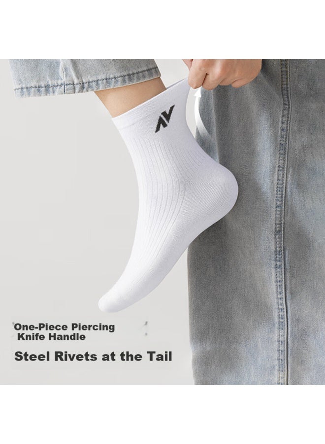 Madallo Modaier 7 Pairs Of Men's Socks, Autumn And Winter Cotton Sweat-absorbing And Odor-resistant Mid-calf Socks, Letter And Solid Color Skin-friendly Business Socks For Me - Image 3