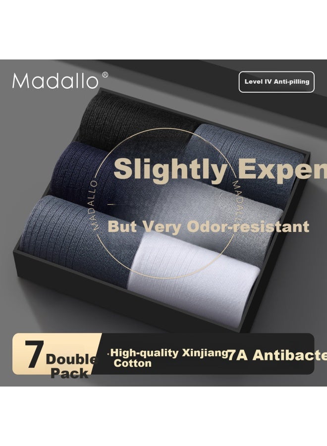 Madallo Modaier 7 Pairs Of Men's Socks, Autumn And Winter Cotton Sweat-absorbing And Odor-resistant Mid-calf Socks, Letter And Solid Color Skin-friendly Business Socks For Me - Image 1