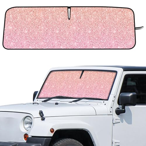DaisyInner Windshield Sun Shade Compatible with Jeep Jk Jku Jl Jlu 19972023 and Compatible with Gladiator Jt 20202023 Foldable Windshield Sunvisor Blocks UV Rays Pink Sequins 16 5 x 52 5 - Image 1