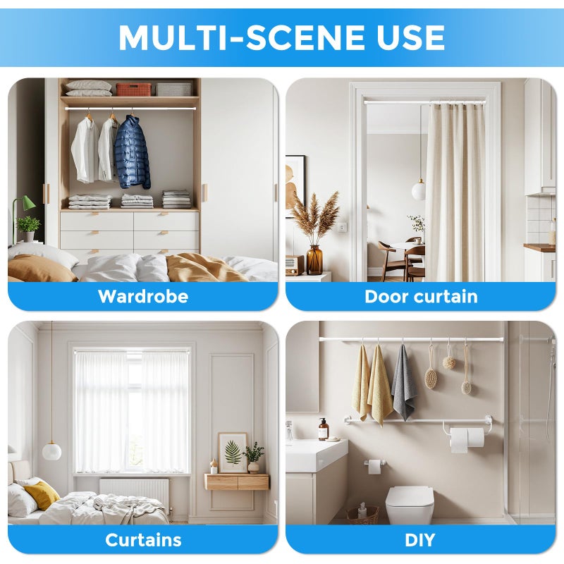 QINGYUN 2 Pack Spring Tension Curtain Rod 32.5 to 58 inch Adjustable Curtain Rods No Drilling Spring Loaded Curtain Rods for Windows Doors, White - Image 5