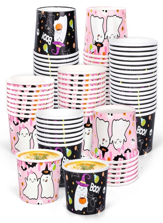 JarThenaAMCS 100Pcs Halloween Snack Cups Cute Cartoon Ghost Disposable Paper Bowls Pink Black Boo Decorative Ice Cream Dessert Soup Bowls for Party Decor Supplies Hot Cold Drinks - Image 1