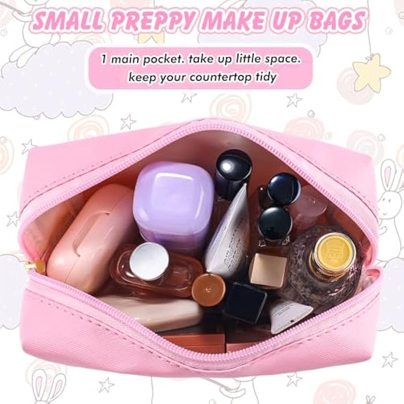 Patch Makeup Bag Travel Small Cosmetic Bag Pink PU Makeup Pouch Zippered Personalized Preppy Initial Skin Care Stuff Bag for Women Birthday Gift Teen Girl Gifts Trendy Stuff(S) - Image 5