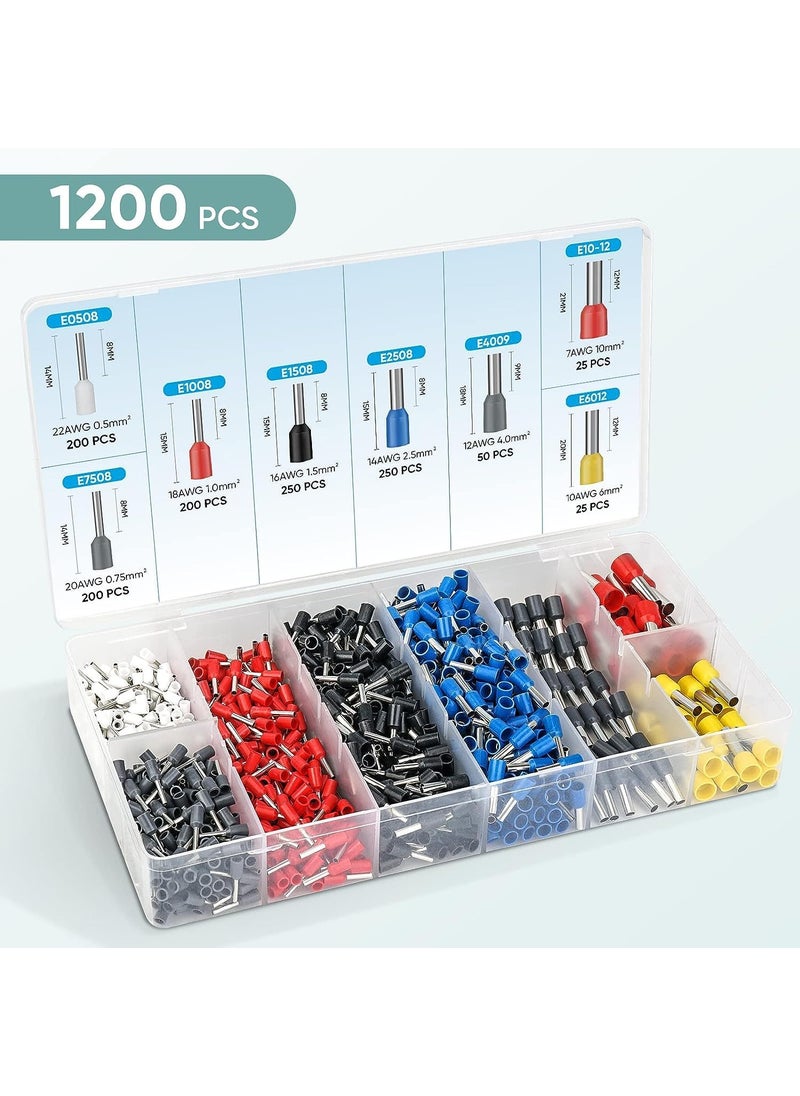 Electro Wolf Ferrule Crimping Tool KitSelfAdjusting Square Wire Crimper Plier for AWG237 with 1200PCS Red Copper Wire End TerminalsSleeves Ferrule Ratchet Wire Crimping ToolFerrule Crimper Kit