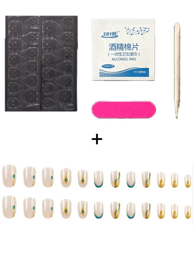 أظافر صناعية لامعة باللونين الأخضر والذهبي، وأظافر يمكن ارتداؤها، وملصقات أظافر يمكن ارتداؤها للتجارة الخارجية، وألواح أظافر أوروبية وأمريكية، ومنتجات تامة الصنع - Image 2