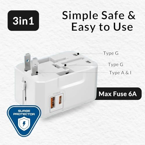 True Desire Universal Travel Adapter with QC & PD with USB 20W (Supports 22.5W PPS) & USB A 18W Universal Socket, Compact International Adapter for Worldwide Use - Image 3