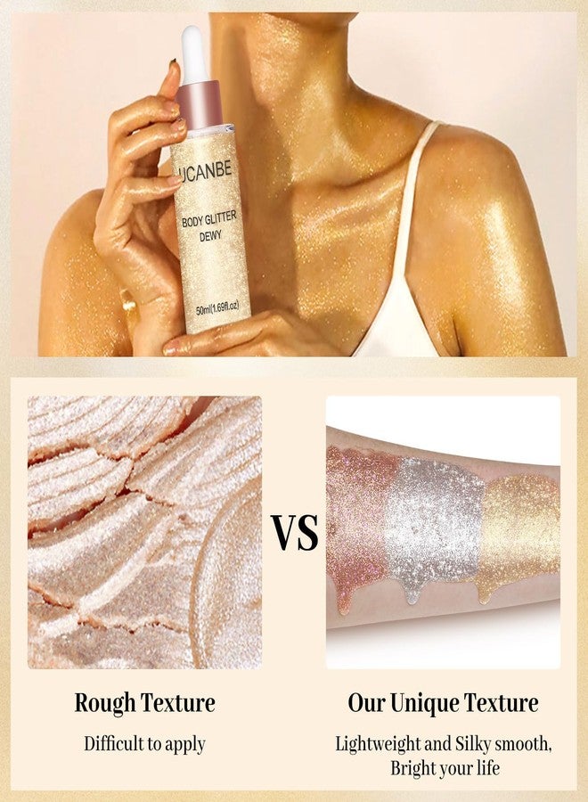 UCANBE Face Body Glitter Liquid Highlighter Illuminator Dewy Drops with Makeup Brush, Makeup Sparkle Shine Luminizer Enhancer Skin Body Shimmer Tint 50ml/1.69oz (02 Silver Fairy White, Standard) - Image 5
