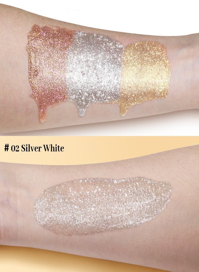 UCANBE Face Body Glitter Liquid Highlighter Illuminator Dewy Drops with Makeup Brush, Makeup Sparkle Shine Luminizer Enhancer Skin Body Shimmer Tint 50ml/1.69oz (02 Silver Fairy White, Standard) - Image 3