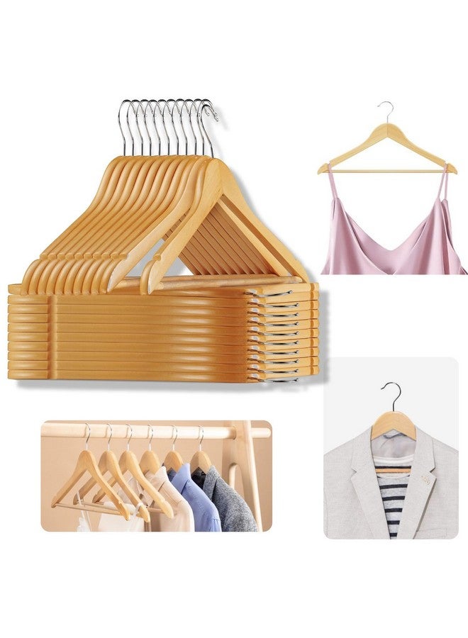 ANH MART ANH MART Wooden Aesthetic Hangers for Clothes - Premium Wardrobe Hangers with Precision Notches for Space-Saving & Hanging Clothes, Ideal for Suits, Jackets (60 -Pack) (Beige)  - Image 1