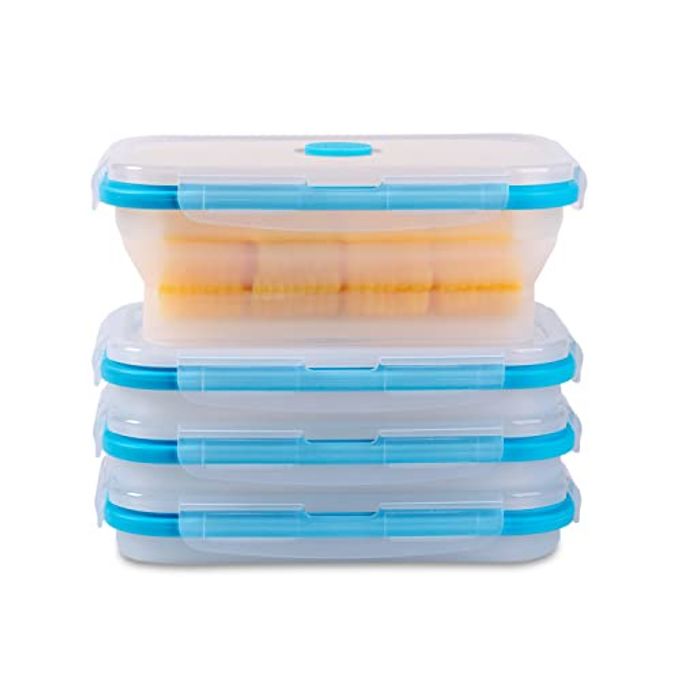 Collapsible Food Storage Containers with Airtight Lid & Vent, 27oz, Kitchen Stacking Silicone Collapsible Meal Prep Container Set for Leftover, Microwave Freezer Dishwasher Safe, Translucent, Set of 4