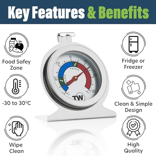 Thermometer World Fridge Freezer Thermometer Twin Pack for Monitoring Refrigerator Temperature Stainless Steel Freezer and Fridge Temperature Thermometer Pack - Image 2