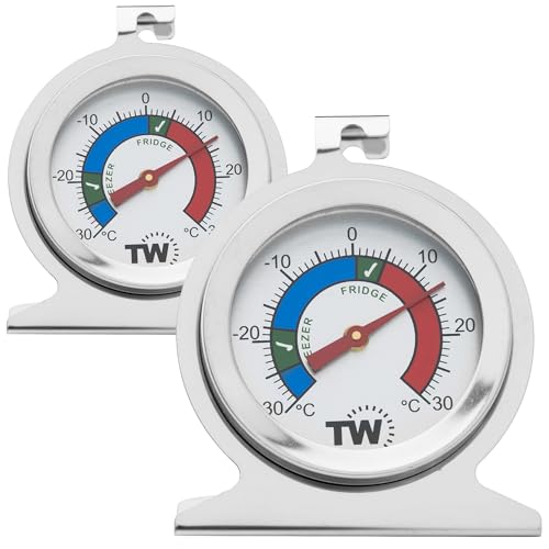 Thermometer World Fridge Freezer Thermometer Twin Pack for Monitoring Refrigerator Temperature Stainless Steel Freezer and Fridge Temperature Thermometer Pack - Image 1