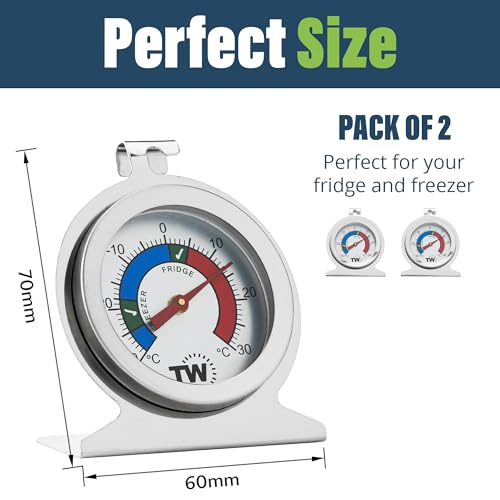 Thermometer World Fridge Freezer Thermometer Twin Pack for Monitoring Refrigerator Temperature Stainless Steel Freezer and Fridge Temperature Thermometer Pack - Image 4