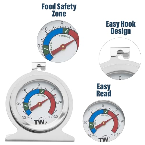 Thermometer World Fridge Freezer Thermometer Twin Pack for Monitoring Refrigerator Temperature Stainless Steel Freezer and Fridge Temperature Thermometer Pack - Image 3