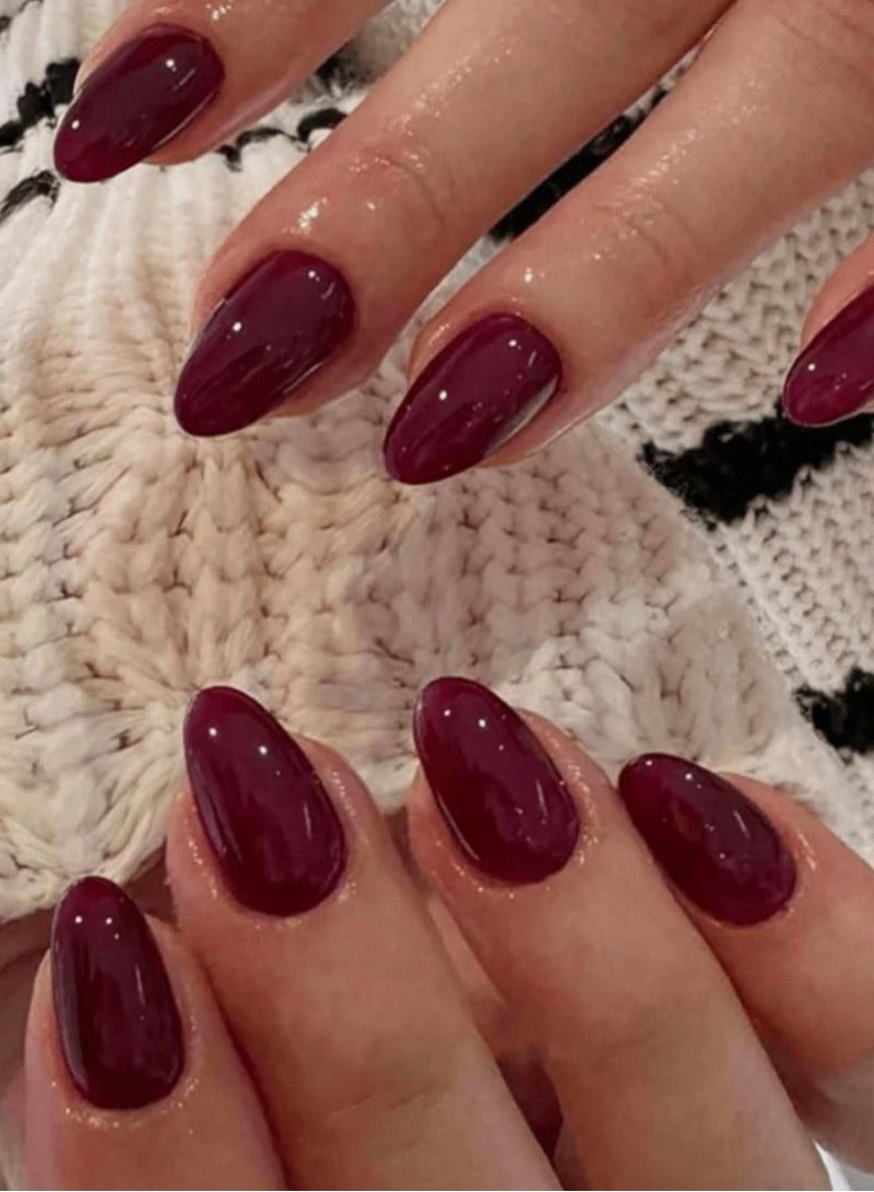 Almond shaped nails in burgundy color, 24 pieces - Image 1