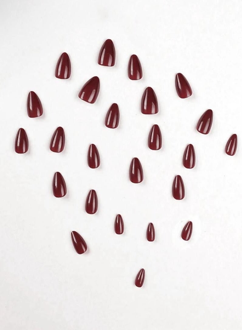 Almond shaped nails in burgundy color, 24 pieces - Image 2