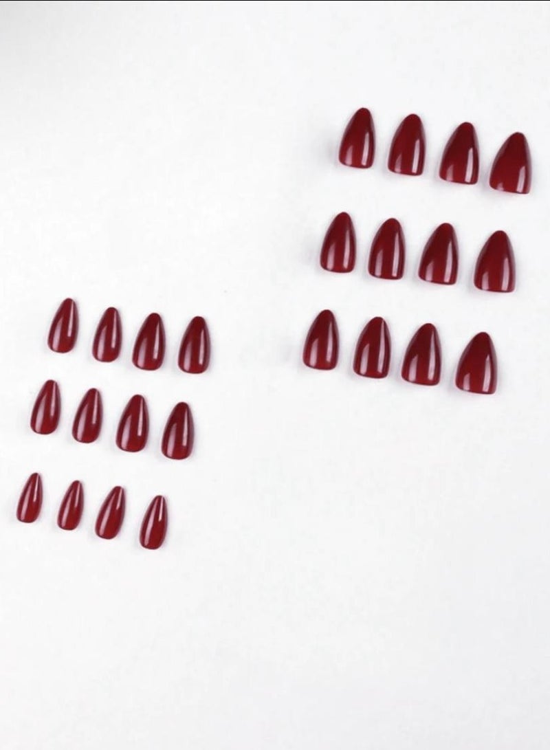 Almond shaped nails in burgundy color, 24 pieces - Image 3