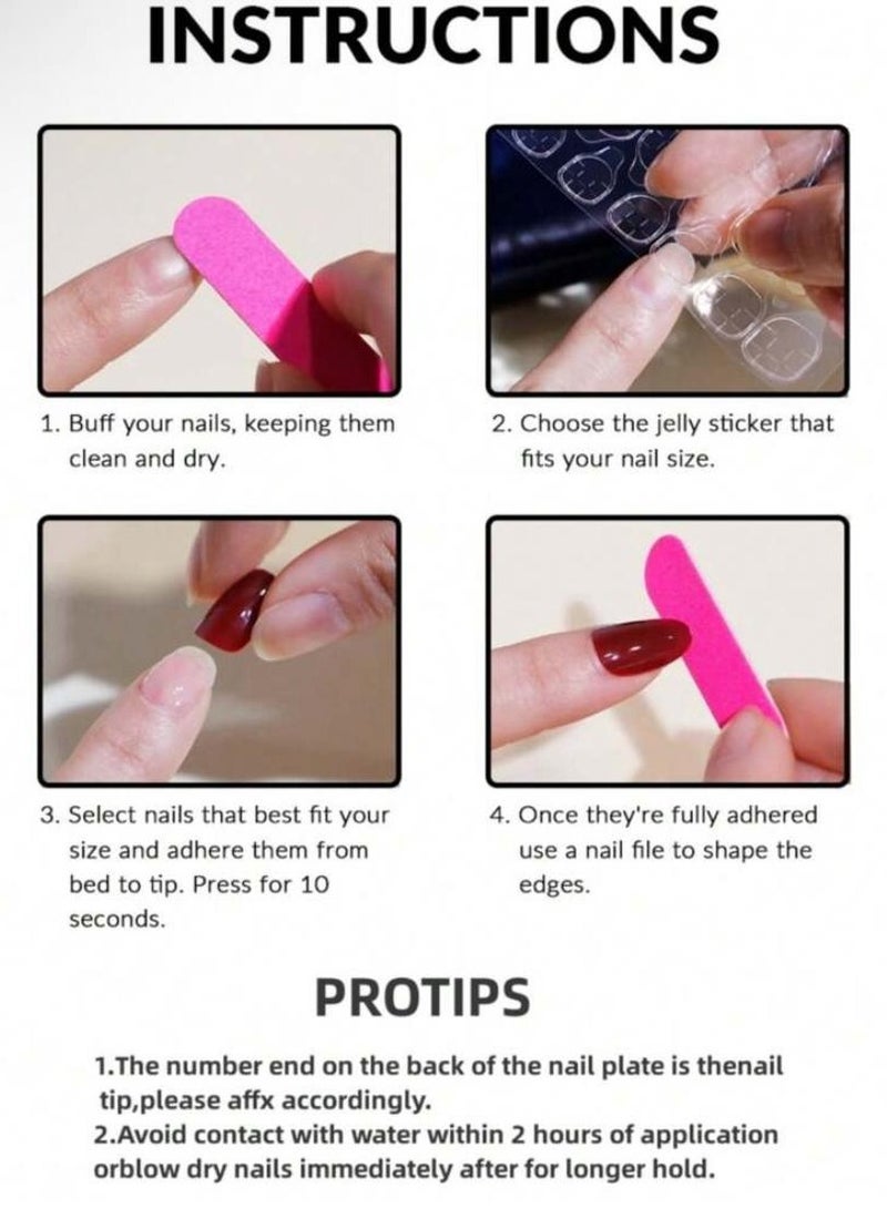 Almond shaped nails in burgundy color, 24 pieces - Image 5
