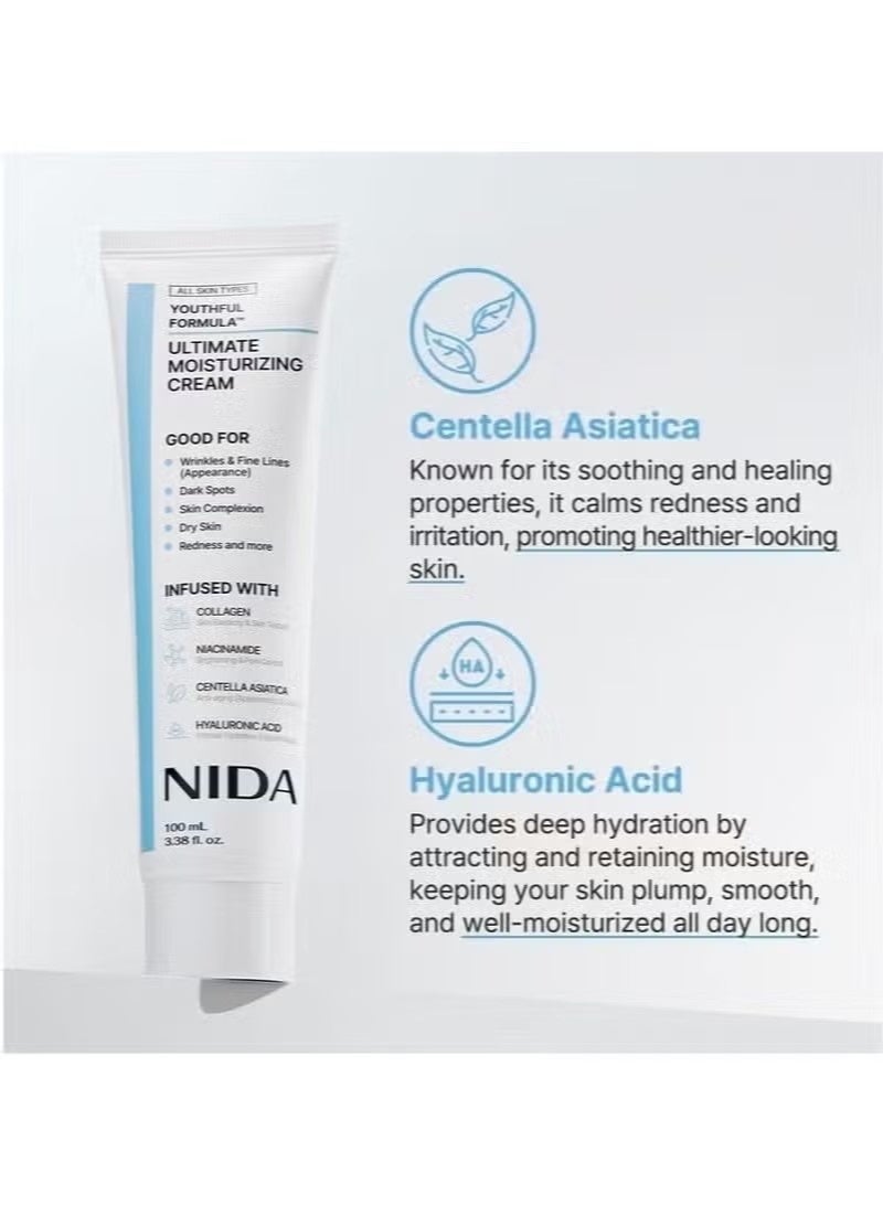 NIDA Youthful Formula™ Ultimate Moisturizing Cream | Centella Asiatica, Niacinamide, Hyaluronic Acid, Collagen | Wrinkles, Fine Lines, Dark Spots, Dry Skin, Redness | 3.38 fl. oz., 100ml - Image 5