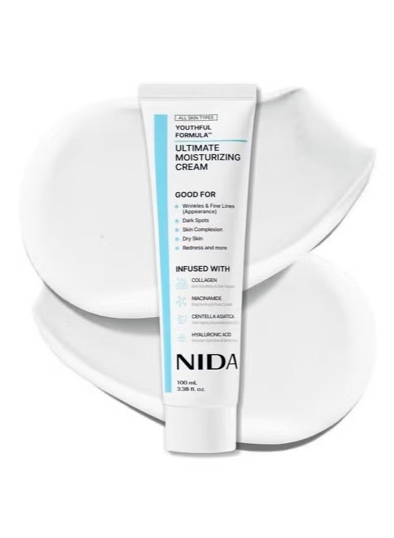 NIDA Youthful Formula™ Ultimate Moisturizing Cream | Centella Asiatica, Niacinamide, Hyaluronic Acid, Collagen | Wrinkles, Fine Lines, Dark Spots, Dry Skin, Redness | 3.38 fl. oz., 100ml - Image 1