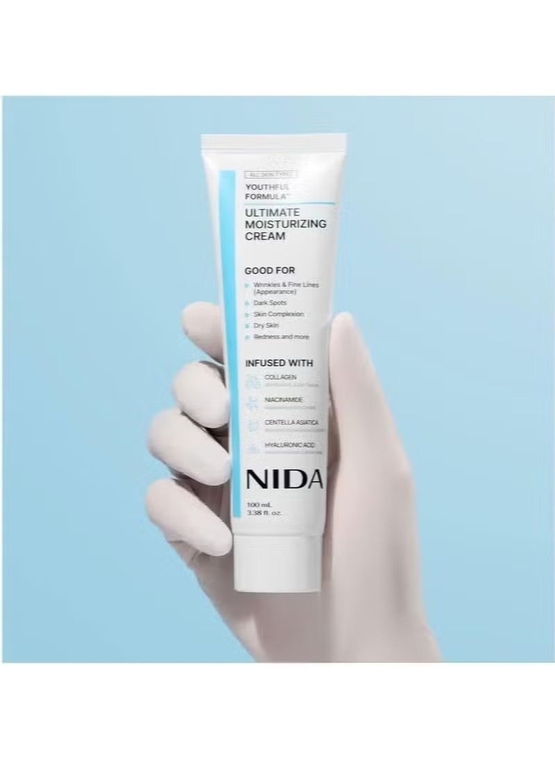 NIDA Youthful Formula™ Ultimate Moisturizing Cream | Centella Asiatica, Niacinamide, Hyaluronic Acid, Collagen | Wrinkles, Fine Lines, Dark Spots, Dry Skin, Redness | 3.38 fl. oz., 100ml - Image 2