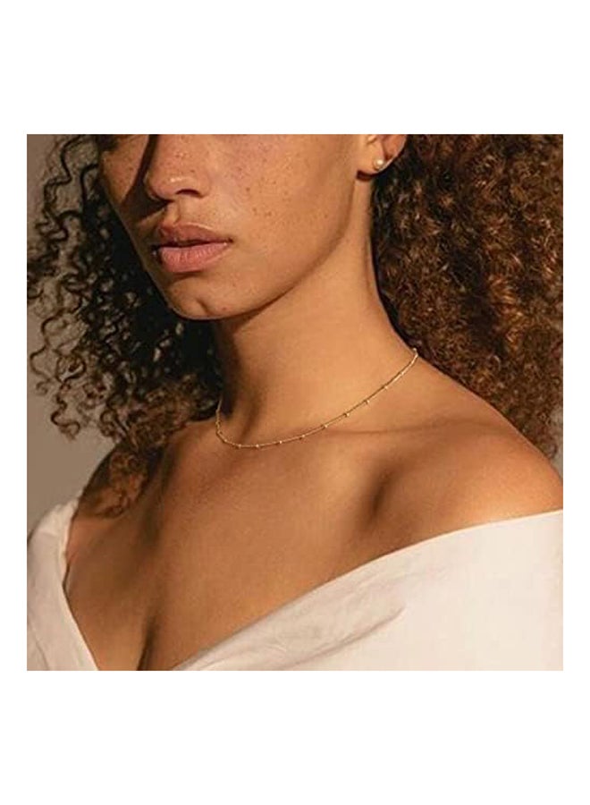 MEVECCO Gold Satellite Plain Chain Choker Necklace,Dainty Boho 14K Gold Plated Cute Tiny Beaded Chain Simple Minimalist Choker Necklace for Women - Image 4