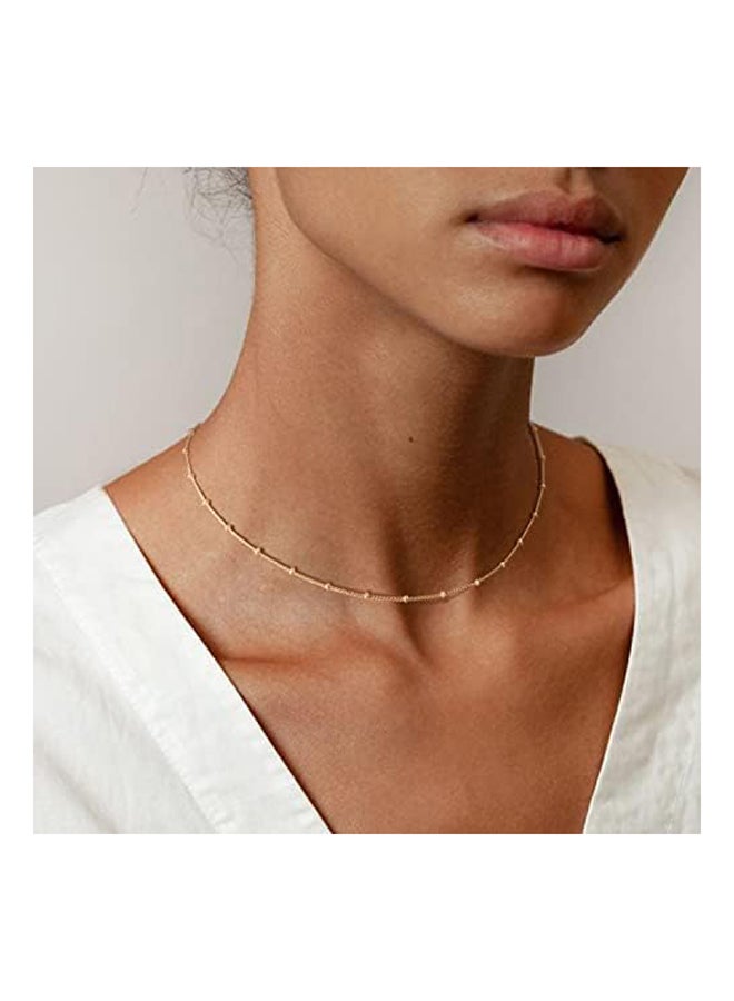 MEVECCO Gold Satellite Plain Chain Choker Necklace,Dainty Boho 14K Gold Plated Cute Tiny Beaded Chain Simple Minimalist Choker Necklace for Women - Image 3