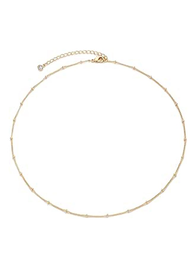 MEVECCO Gold Satellite Plain Chain Choker Necklace,Dainty Boho 14K Gold Plated Cute Tiny Beaded Chain Simple Minimalist Choker Necklace for Women - Image 1