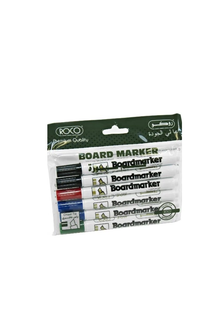 ROCO 6-Piece Whiteboard Marker, 1 - 3 mm Chisel Tip, Black;Blue;Green;Red 