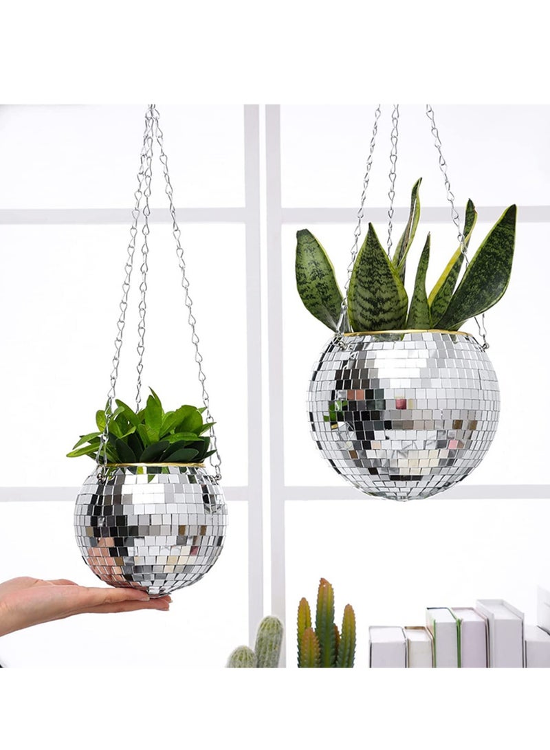 6 Inches Disco Ball Plant Hanger, Disco Ball Planter with Hook and Wooden Stand, Disco Planter Pots for Indoor Outdoor Plants Home Decor - Image 1