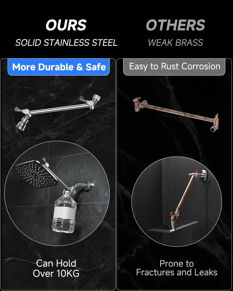 Veken 11.8" Rain Shower Head, Rectangular Rainfall Showerhead with 11" Stainless Steel Exension Arm, Height & Angle Decor Adjustable, High Pressure Shower Heads, Bathroom Accessories, Chrome - Image 4