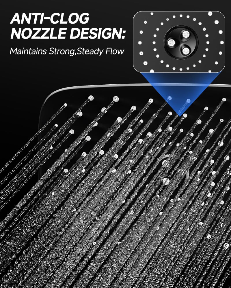 Veken 11.8" Rain Shower Head, Rectangular Rainfall Showerhead with 11" Stainless Steel Exension Arm, Height & Angle Decor Adjustable, High Pressure Shower Heads, Bathroom Accessories, Chrome - Image 5