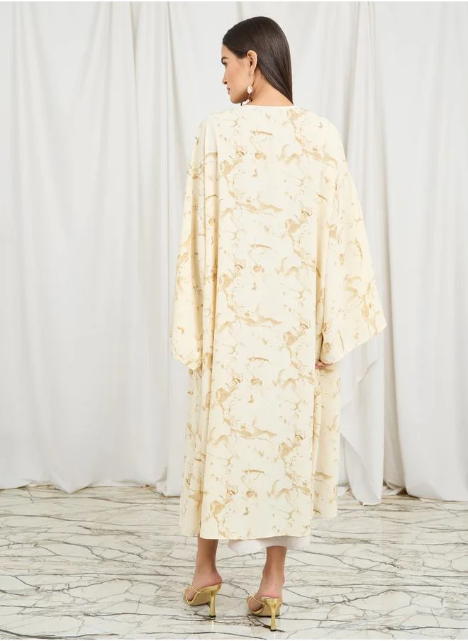 Styli Marble Print Midi Length Kimono
