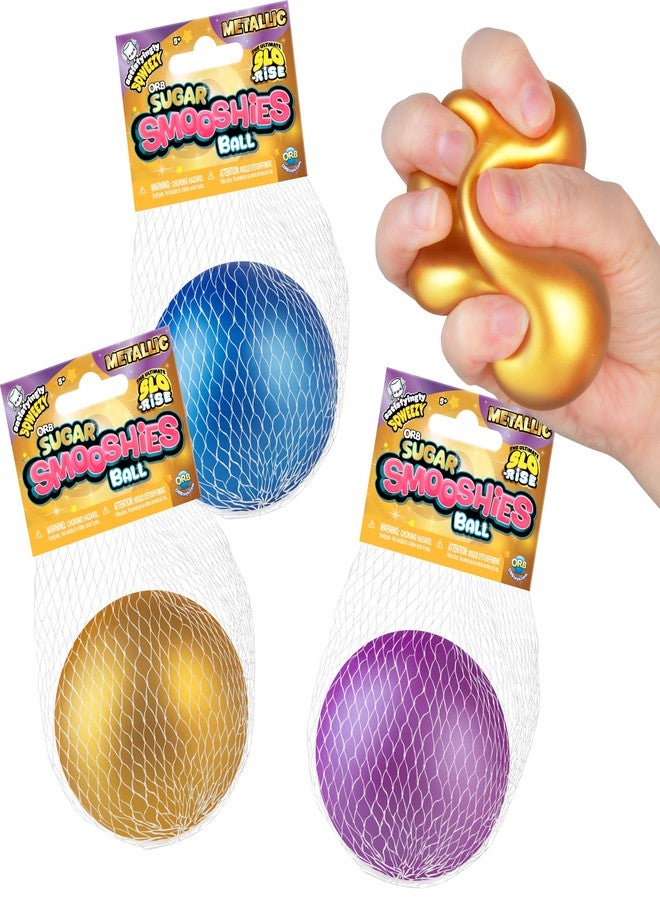 The Orb Factory ORB Curiosities Metallic Sugar Smooshies Balls 3 Pack - Three Shiny Metallic Colored Squishy, Stretchy, Slow Rise Stress Balls - Sugar Water Filled Stress Relief Fidget Toys for Kids and Adults - Image 1