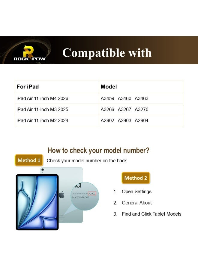 روك بو واقي شاشة واحد لجهاز iPad Air مقاس 11 بوصة M4/M3/M2 (2026/2025/2024)، زجاج مقوى لجهاز iPad Air من الجيل الثامن/السابع/السادس، صلابة 9H، مقاوم للخدش، متوافق مع أغلفة الحماية - Image 2