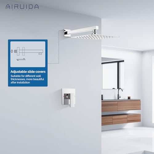 Airuida Shower Faucet Set Bathroom Rain Shower System SUS304 Stainless Steel Single Handle With Male Threads Rough-in Valve Shower Trim Kit 12 Inch Wall Mount Shower Head Chrome Polish - Image 4