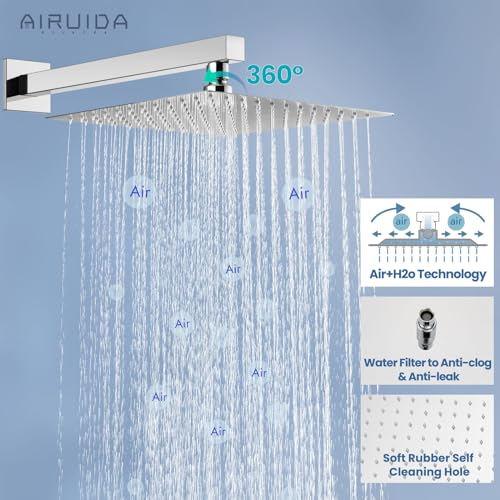 Airuida Shower Faucet Set Bathroom Rain Shower System SUS304 Stainless Steel Single Handle With Male Threads Rough-in Valve Shower Trim Kit 12 Inch Wall Mount Shower Head Chrome Polish - Image 5