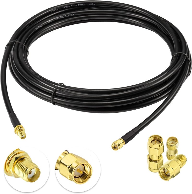 Superbat SMA Male to SMA Female Bulkhead RF Coaxial Cable RG8X Cable 15ft + 3pcs RF Coax SMA Adapter Kit for SDR Antenna Ham Radio,3G 4G LTE Antenna,ADS-B,GPS etc. - Image 1
