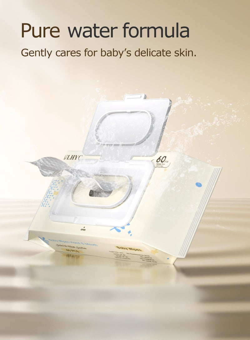 ULHYC 99.9% water wipes, soothing and protective wipes, alcohol-free and fragrance-free baby wipes, suitable for sensitive skin, 24 packs of baby wipes, 1440 wipes - Image 5