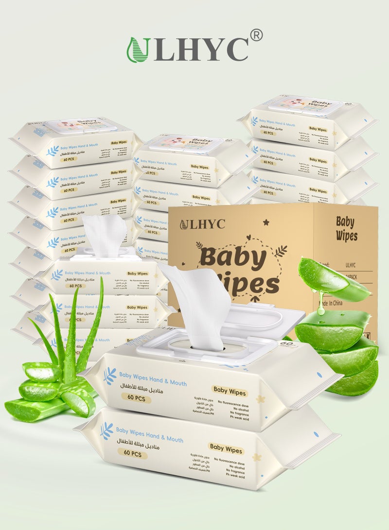 ULHYC 99.9% water wipes, soothing and protective wipes, alcohol-free and fragrance-free baby wipes, suitable for sensitive skin, 24 packs of baby wipes, 1440 wipes - Image 1