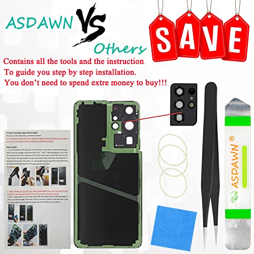 ASDAWN Galaxy S21 Ultra Replacement Back Glass Cover with Pre-Installed Camera Lens + Repair Tool Kit for Samsung Galaxy S21 Ultra 5G SM-G998 All Carriers (Phantom Navy) - Image 2