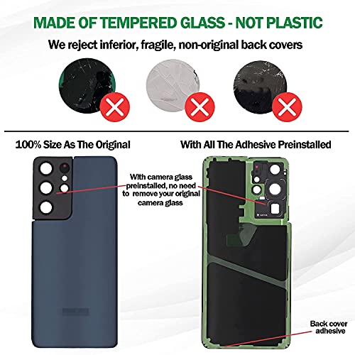 ASDAWN Galaxy S21 Ultra Replacement Back Glass Cover with Pre-Installed Camera Lens + Repair Tool Kit for Samsung Galaxy S21 Ultra 5G SM-G998 All Carriers (Phantom Navy) - Image 4