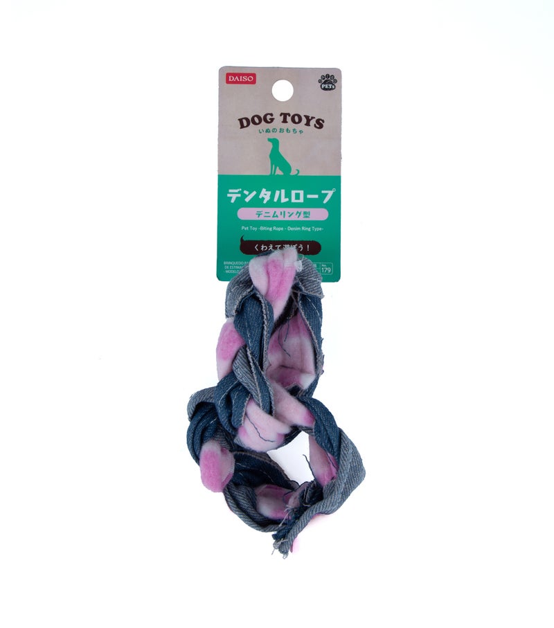Daiso لعبة مضغ الحبل من الدنيم – لعبة عظم متينة للمضغ للكلاب – حبل دنيم قوي للعبة السحب والمضغ والتدريب – لعبة تفاعلية لتنظيف الأسنان واللعب - Image 1